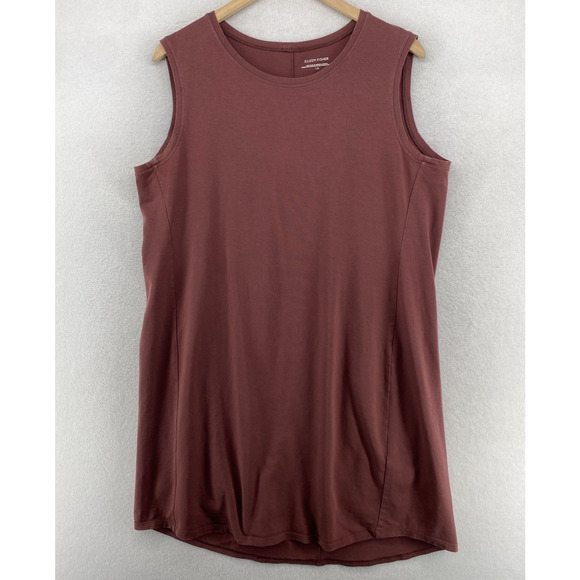 Eileen Fisher Dresses & Skirts - EILEEN FISHER Dress L Stretch Cotton Jersey Shift Tank Mini Sleeveless Brown USA